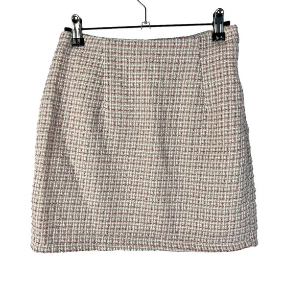 Boutique Light Pink & White Plaid Tweed Six Button Mini Skirt XS - Picture 2 of 3